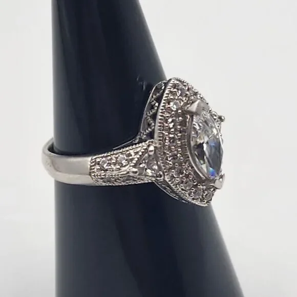 Meda Sterling Silver Halo Marquise CZ Ring (7)